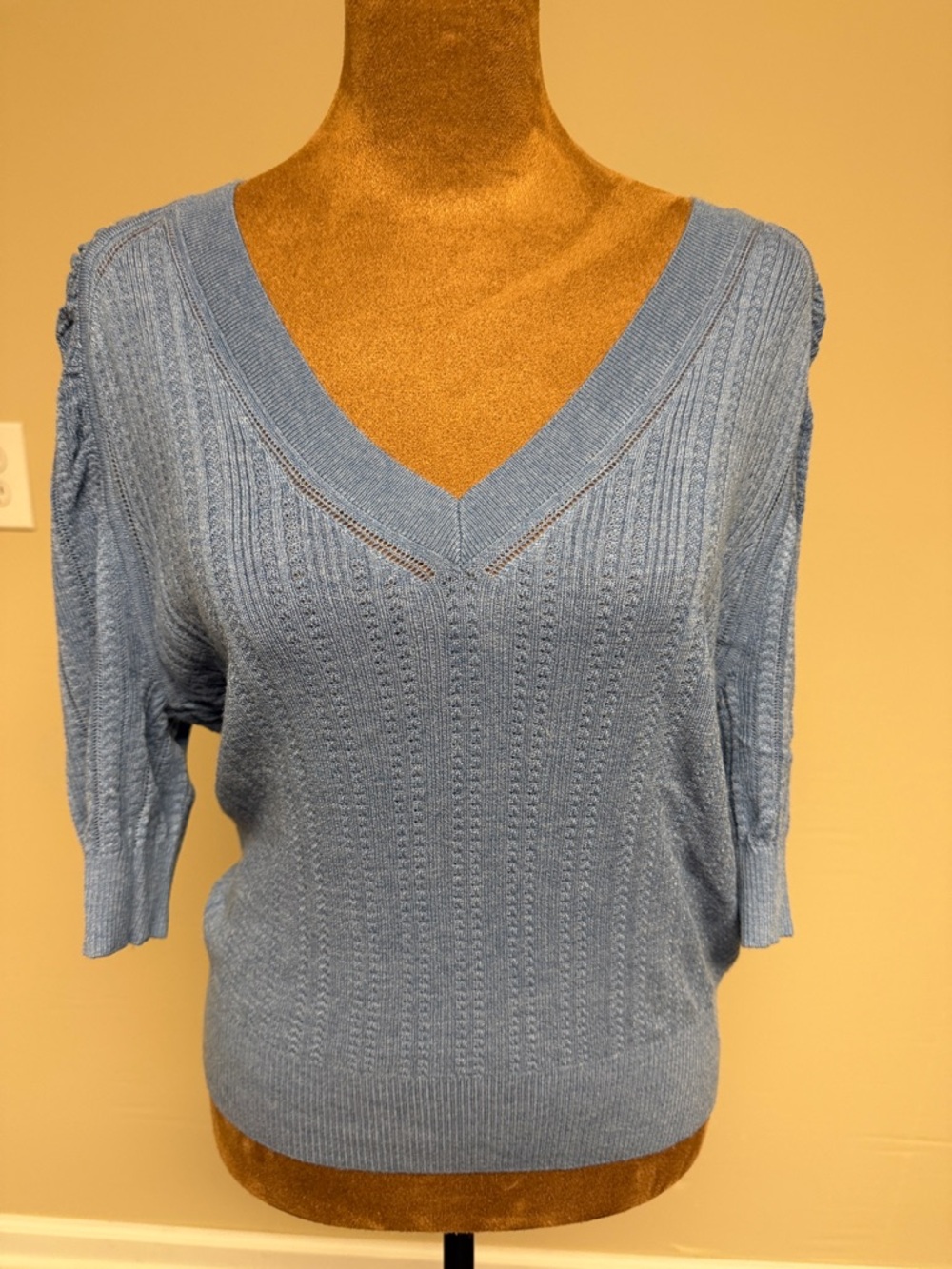 White House Black Market Sky Blue V-Neck Knit Top